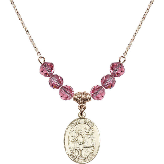 14kt Gold Filled Saint Vitus Birthstone Necklace with Rose Beads - 8368