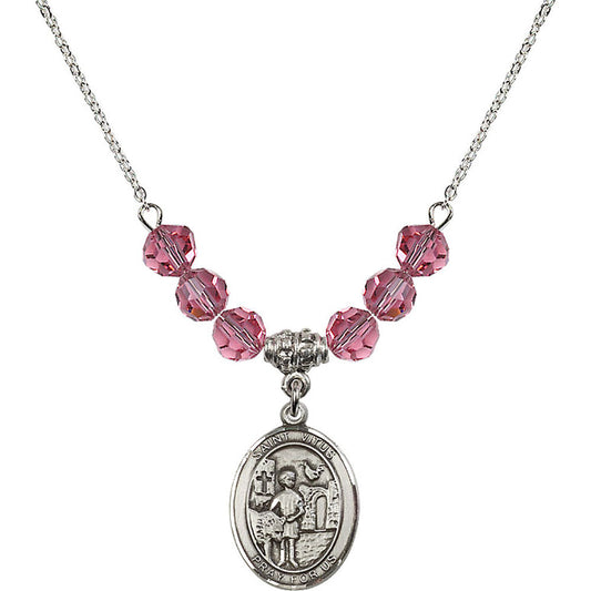Sterling Silver Saint Vitus Birthstone Necklace with Rose Beads - 8368