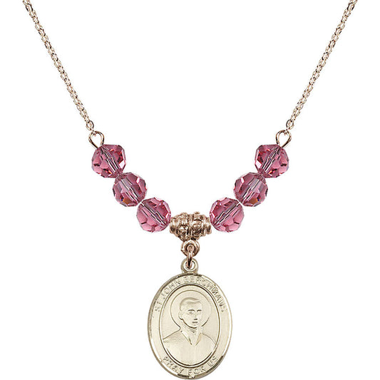 14kt Gold Filled Saint John Berchmans Birthstone Necklace with Rose Beads - 8370