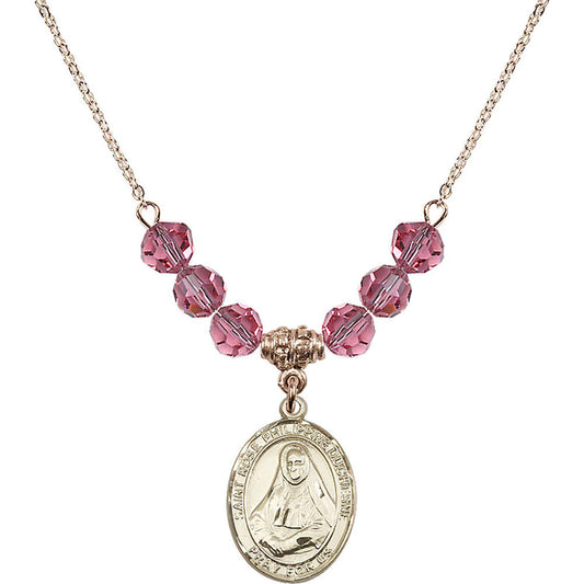 14kt Gold Filled Saint Rose Philippine Duchesne Birthstone Necklace with Rose Beads - 8371