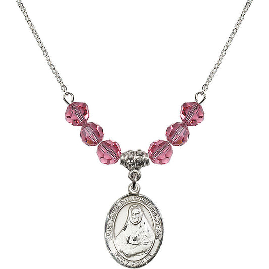 Sterling Silver Saint Rose Philippine Duchesne Birthstone Necklace with Rose Beads - 8371