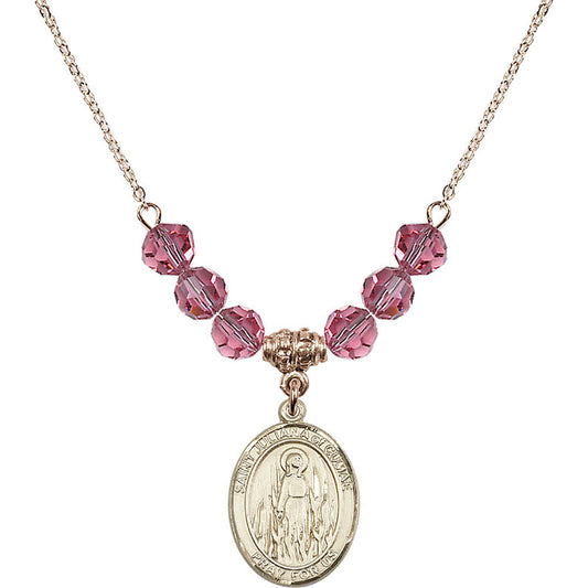 14kt Gold Filled Saint Juliana of Cumae Birthstone Necklace with Rose Beads - 8372