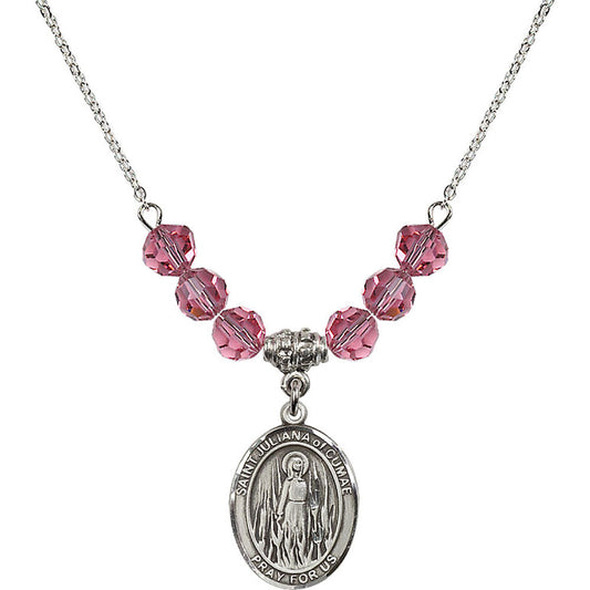 Sterling Silver Saint Juliana of Cumae Birthstone Necklace with Rose Beads - 8372