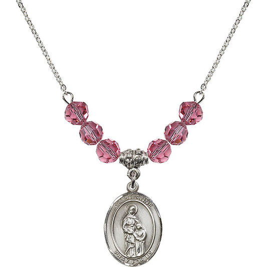 Sterling Silver Saint Anne Birthstone Necklace with Rose Beads - 8374