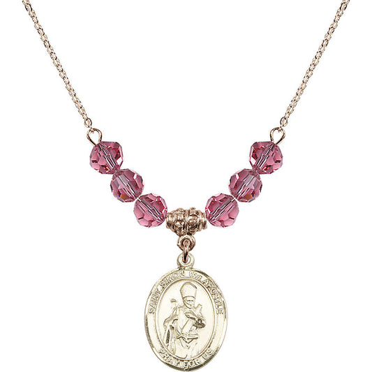 14kt Gold Filled Saint Simon the Apostle Birthstone Necklace with Rose Beads - 8375