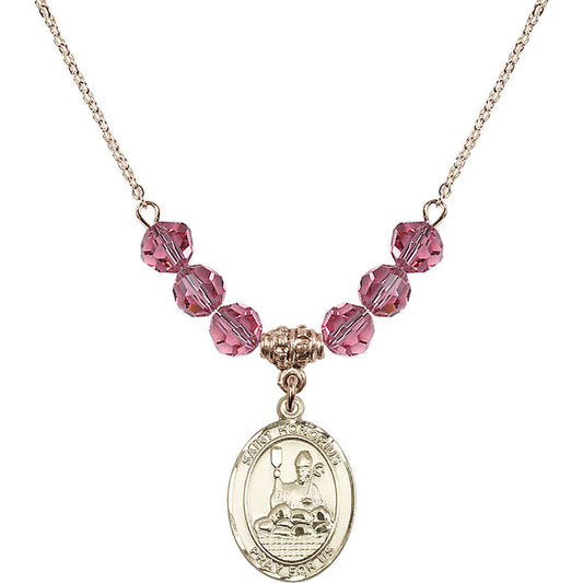 14kt Gold Filled Saint Honorius of Amiens Birthstone Necklace with Rose Beads - 8376