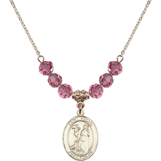 14kt Gold Filled Saint Rocco Birthstone Necklace with Rose Beads - 8377