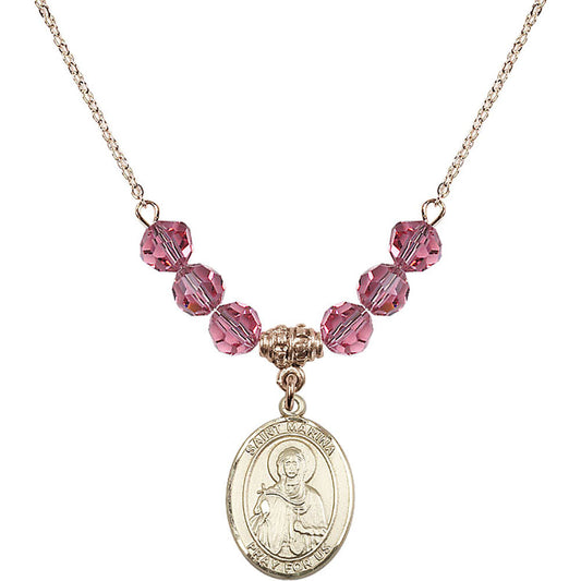 14kt Gold Filled Saint Marina Birthstone Necklace with Rose Beads - 8379