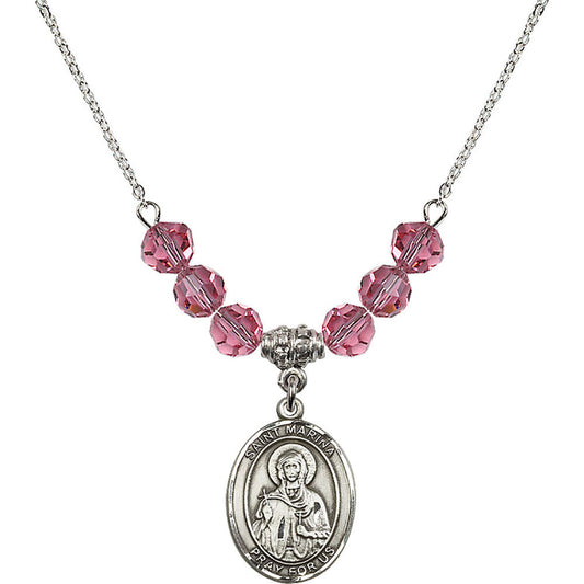 Sterling Silver Saint Marina Birthstone Necklace with Rose Beads - 8379