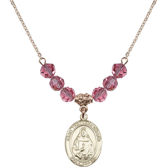 14kt Gold Filled Saint Theodora Birthstone Necklace with Rose Beads - 8382