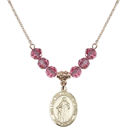 14kt Gold Filled Our Lady the Undoer of Knots Birthstone Necklace with Rose Beads - 8383