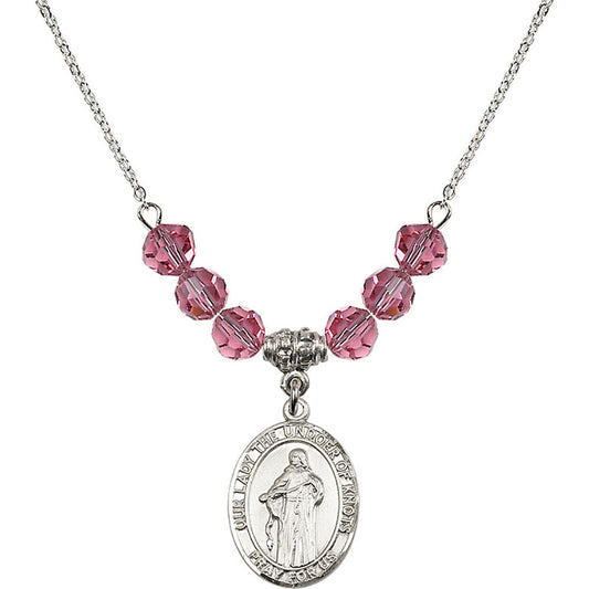 Sterling Silver Our Lady the Undoer of Knots Birthstone Necklace with Rose Beads - 8383