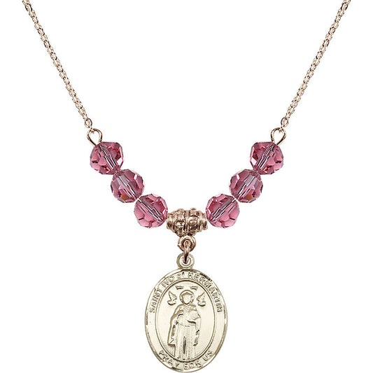 14kt Gold Filled Saint Ivo of Kelmartin Birthstone Necklace with Rose Beads - 8384