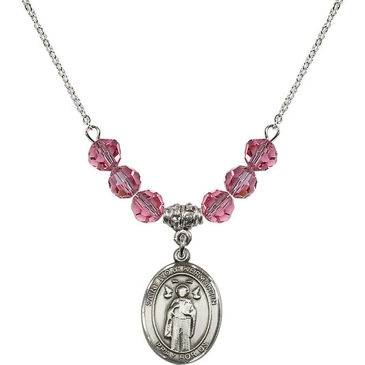 Sterling Silver Saint Ivo of Kelmartin Birthstone Necklace with Rose Beads - 8384