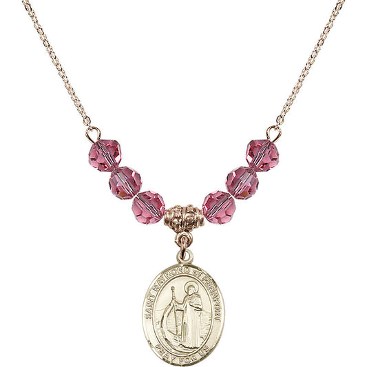 14kt Gold Filled Saint Raymond of Penafort Birthstone Necklace with Rose Beads - 8385