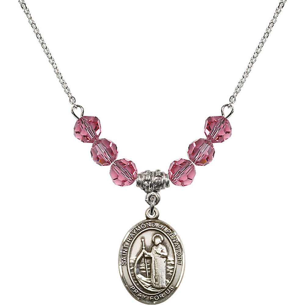 Sterling Silver Saint Raymond of Penafort Birthstone Necklace with Rose Beads - 8385
