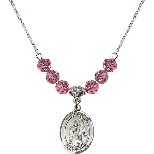 Sterling Silver Saint Drogo Birthstone Necklace with Rose Beads - 8386