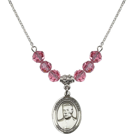 Sterling Silver Blessed Miguel Pro Birthstone Necklace with Rose Beads - 8389