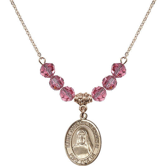 14kt Gold Filled Saint Pauline Visintainer Birthstone Necklace with Rose Beads - 8391