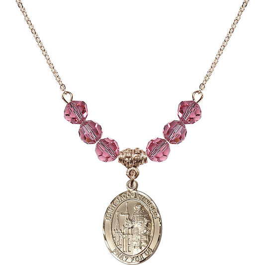 14kt Gold Filled Saint Jacob of Nisibis Birthstone Necklace with Rose Beads - 8392