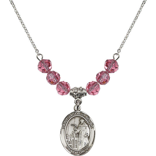 Sterling Silver Saint Jacob of Nisibis Birthstone Necklace with Rose Beads - 8392