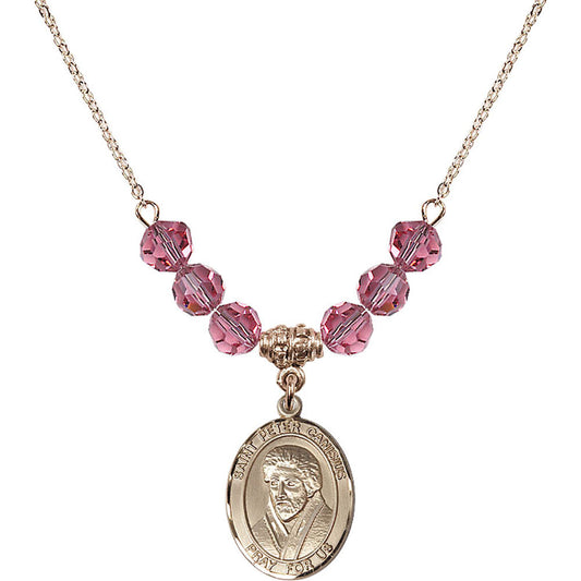 14kt Gold Filled Saint Peter Canisius Birthstone Necklace with Rose Beads - 8393