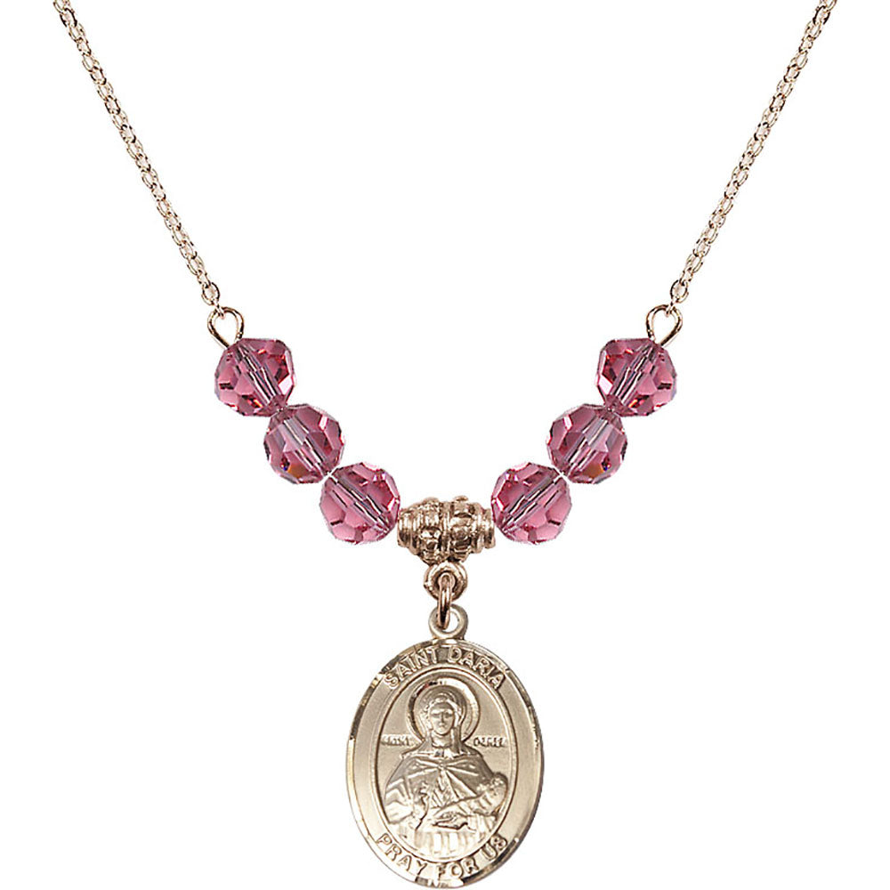 14kt Gold Filled Saint Daria Birthstone Necklace with Rose Beads - 8396