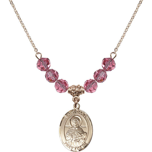 14kt Gold Filled Saint Daria Birthstone Necklace with Rose Beads - 8396