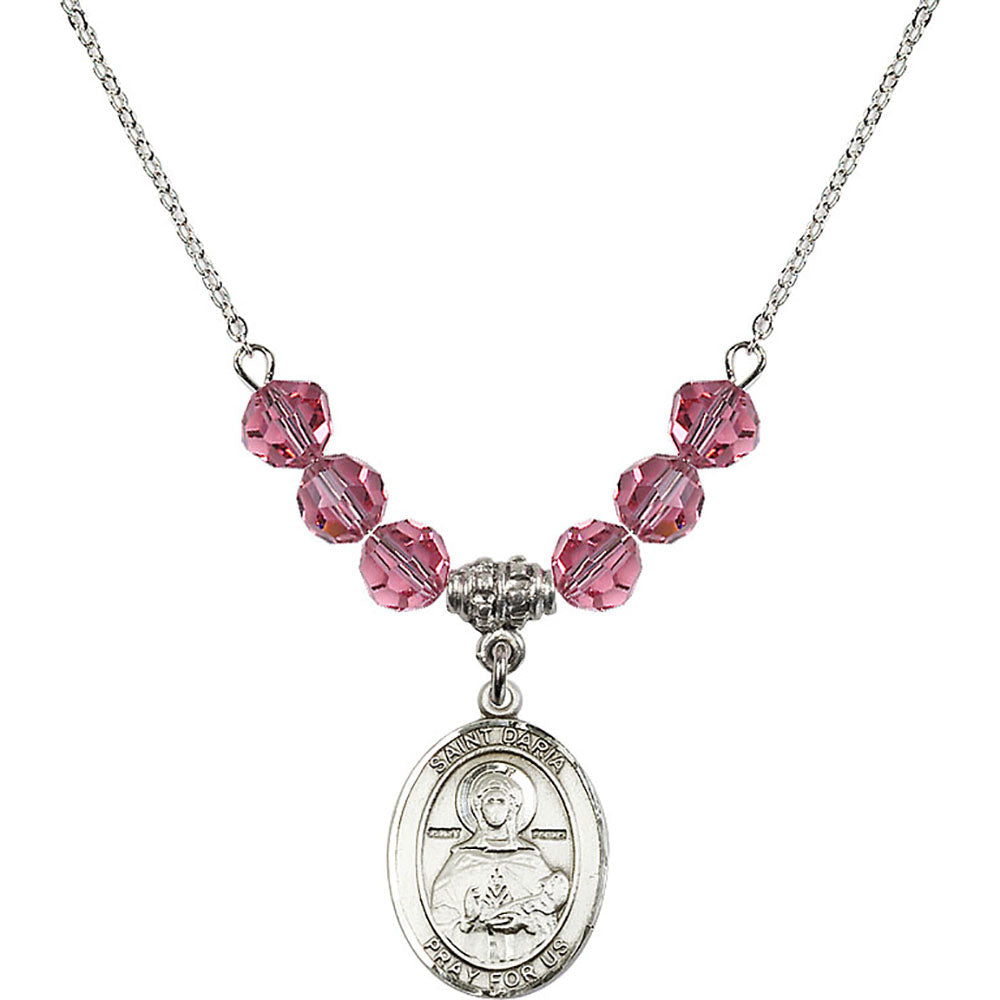 Sterling Silver Saint Daria Birthstone Necklace with Rose Beads - 8396