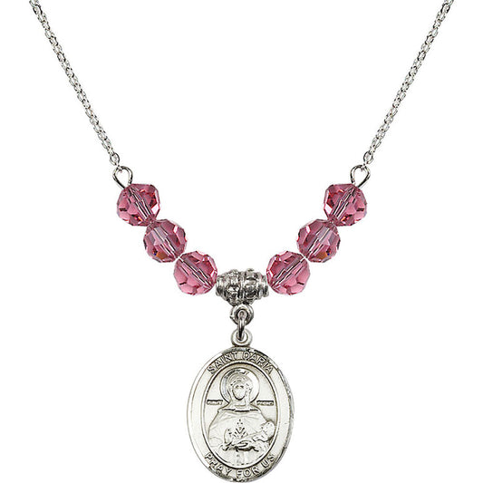 Sterling Silver Saint Daria Birthstone Necklace with Rose Beads - 8396