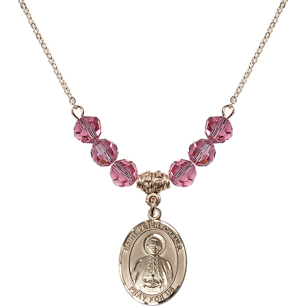 14kt Gold Filled Saint Peter Chanel Birthstone Necklace with Rose Beads - 8397