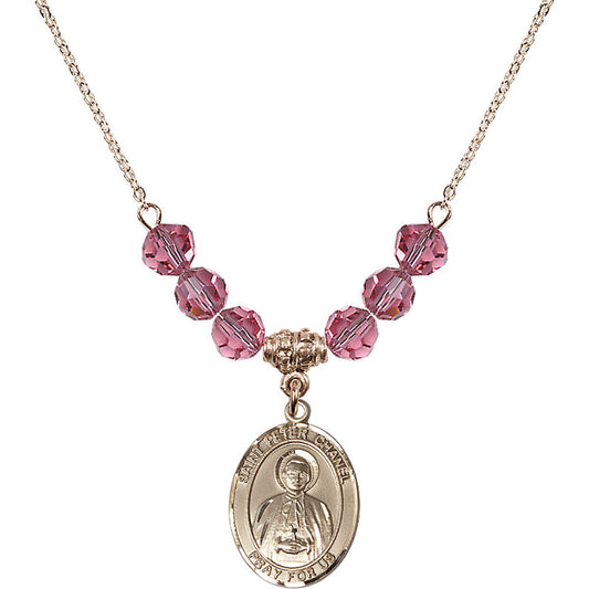14kt Gold Filled Saint Peter Chanel Birthstone Necklace with Rose Beads - 8397