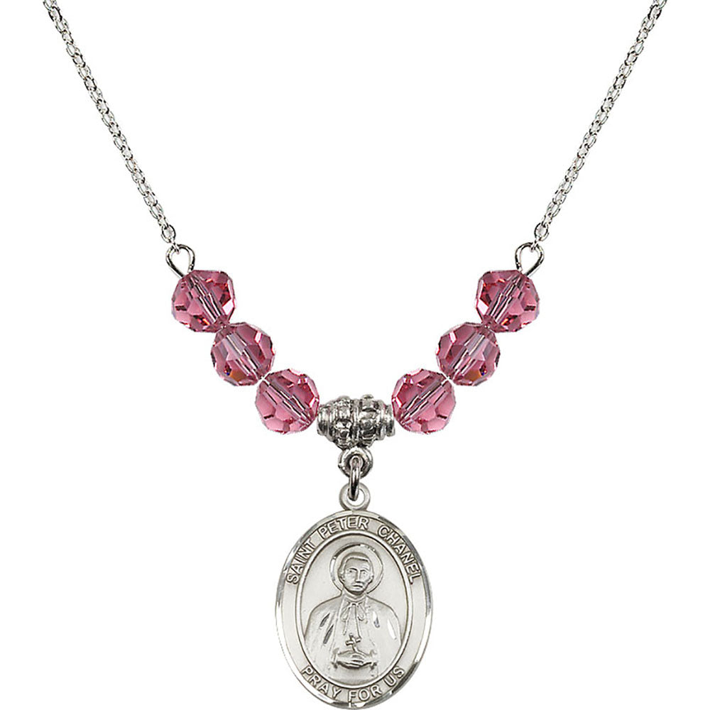 Sterling Silver Saint Peter Chanel Birthstone Necklace with Rose Beads - 8397