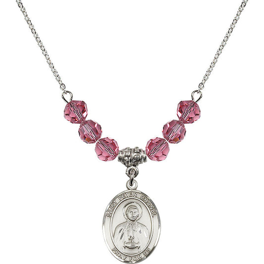 Sterling Silver Saint Peter Chanel Birthstone Necklace with Rose Beads - 8397