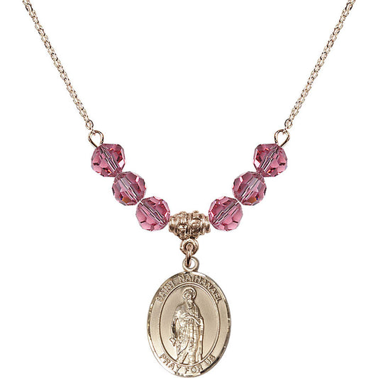 14kt Gold Filled Saint Nathanael Birthstone Necklace with Rose Beads - 8398