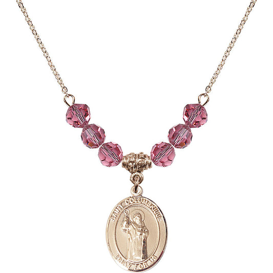 14kt Gold Filled Saint Columbkille Birthstone Necklace with Rose Beads - 8399