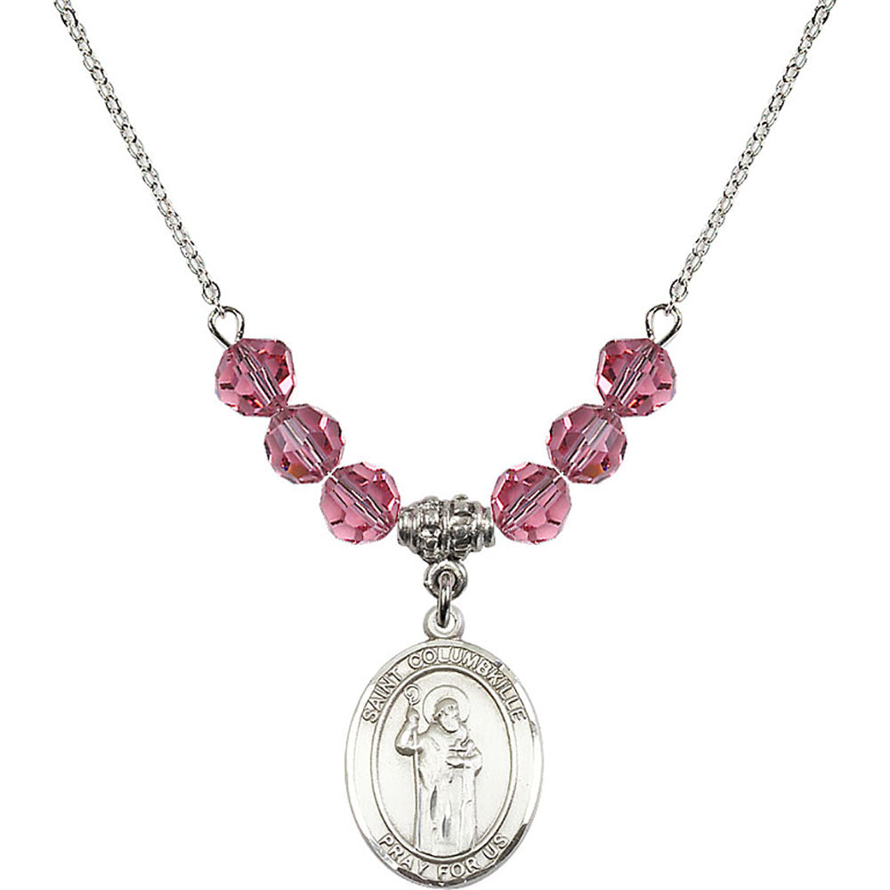 Sterling Silver Saint Columbkille Birthstone Necklace with Rose Beads - 8399