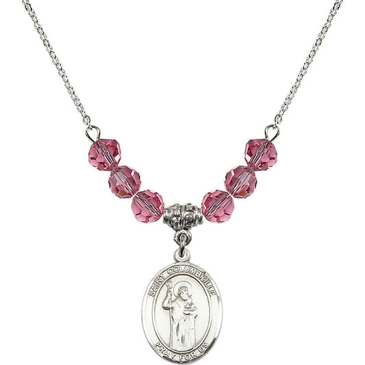Sterling Silver Saint Columbkille Birthstone Necklace with Rose Beads - 8399