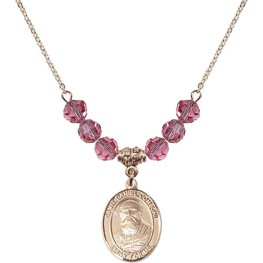 14kt Gold Filled Saint Daniel Comboni Birthstone Necklace with Rose Beads - 8400