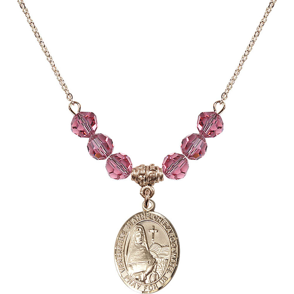 14kt Gold Filled Saint Jeanne Chezard de Matel Birthstone Necklace with Rose Beads - 8401