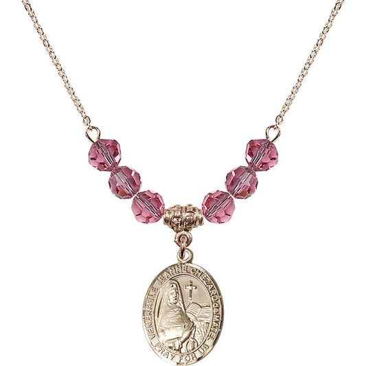 14kt Gold Filled Saint Jeanne Chezard de Matel Birthstone Necklace with Rose Beads - 8401