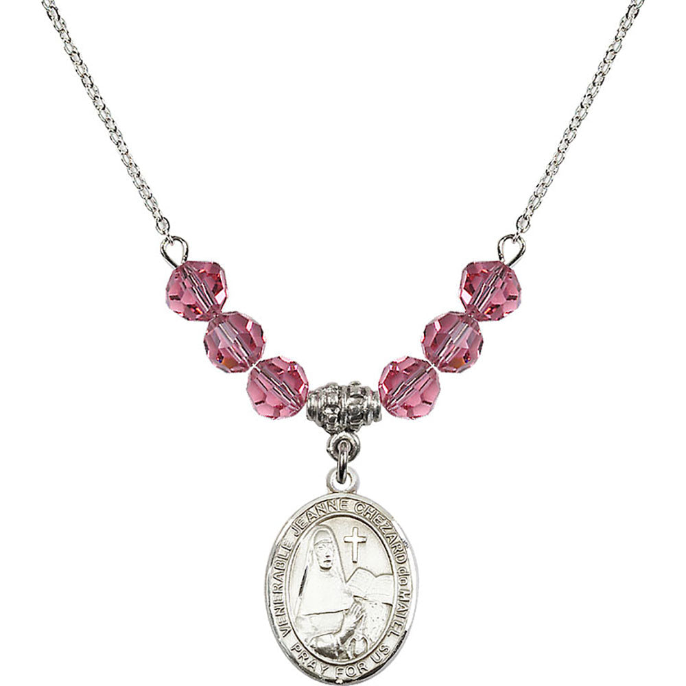 Sterling Silver Saint Jeanne Chezard de Matel Birthstone Necklace with Rose Beads - 8401