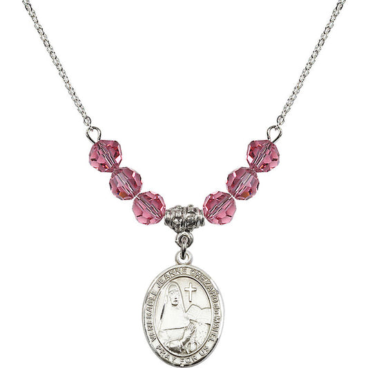 Sterling Silver Saint Jeanne Chezard de Matel Birthstone Necklace with Rose Beads - 8401
