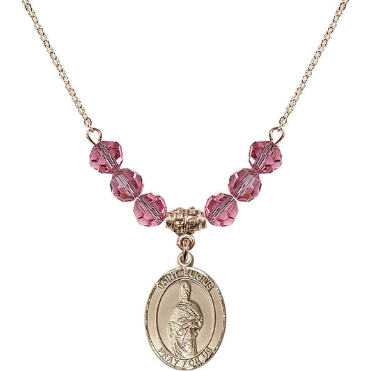 14kt Gold Filled Saint Eligius Birthstone Necklace with Rose Beads - 8402