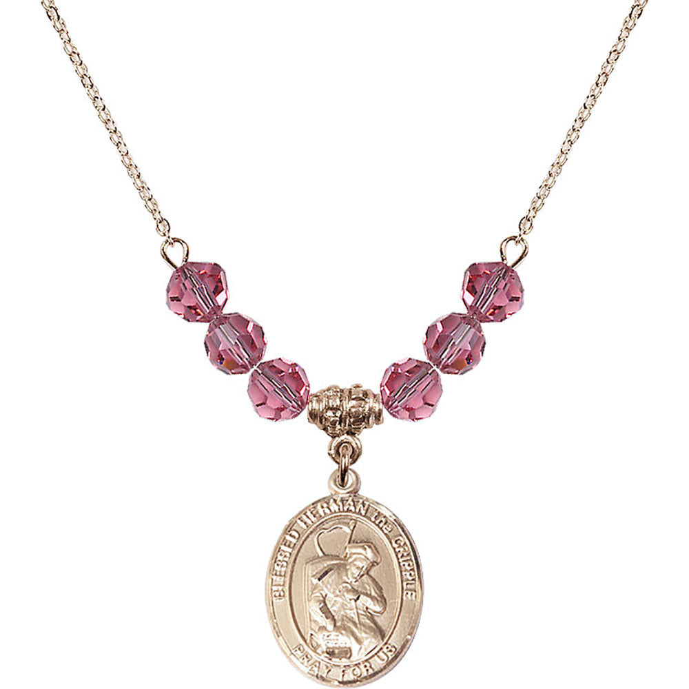 14kt Gold Filled Blessed Herman the Cripple Birthstone Necklace with Rose Beads - 8403