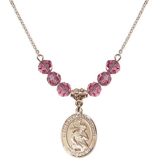 14kt Gold Filled Blessed Herman the Cripple Birthstone Necklace with Rose Beads - 8403