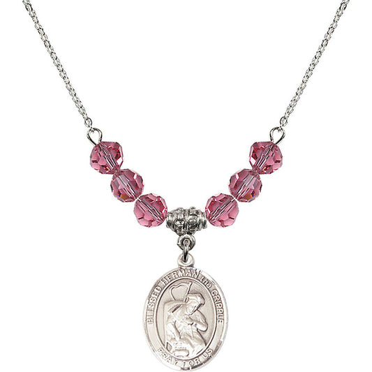 Sterling Silver Blessed Herman the Cripple Birthstone Necklace with Rose Beads - 8403