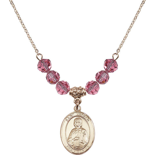 14kt Gold Filled Saint Gerald Birthstone Necklace with Rose Beads - 8404