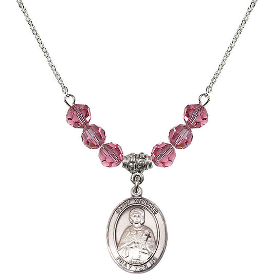Sterling Silver Saint Gerald Birthstone Necklace with Rose Beads - 8404
