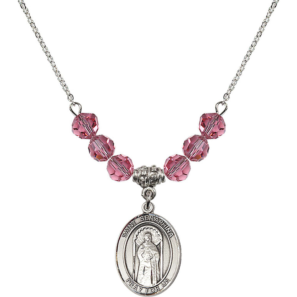 Sterling Silver Saint Seraphina Birthstone Necklace with Rose Beads - 8405